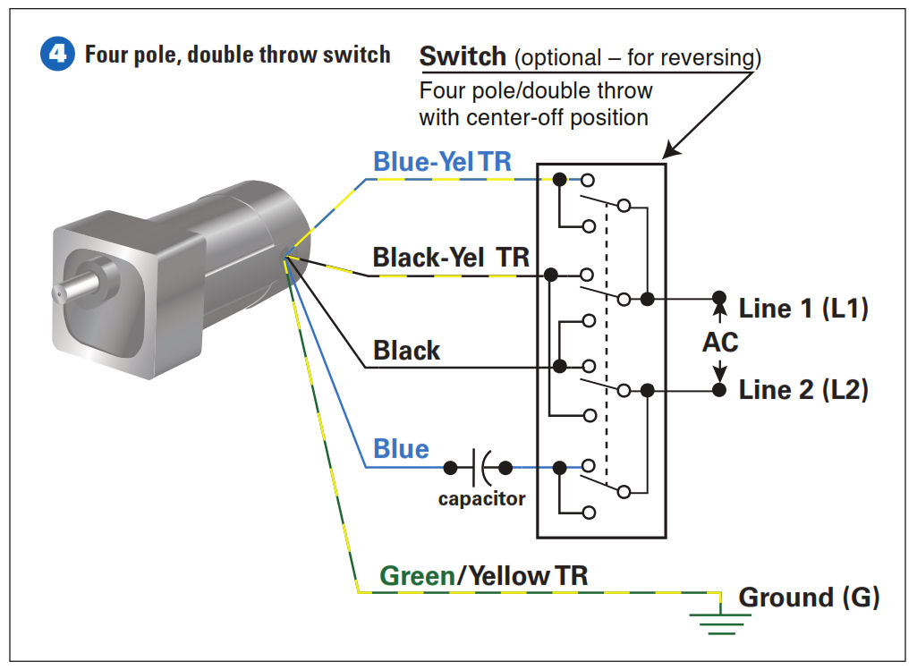 How To Connect a Reversing Switch to a 3- or 4-Wire (PSC) Gearmotor